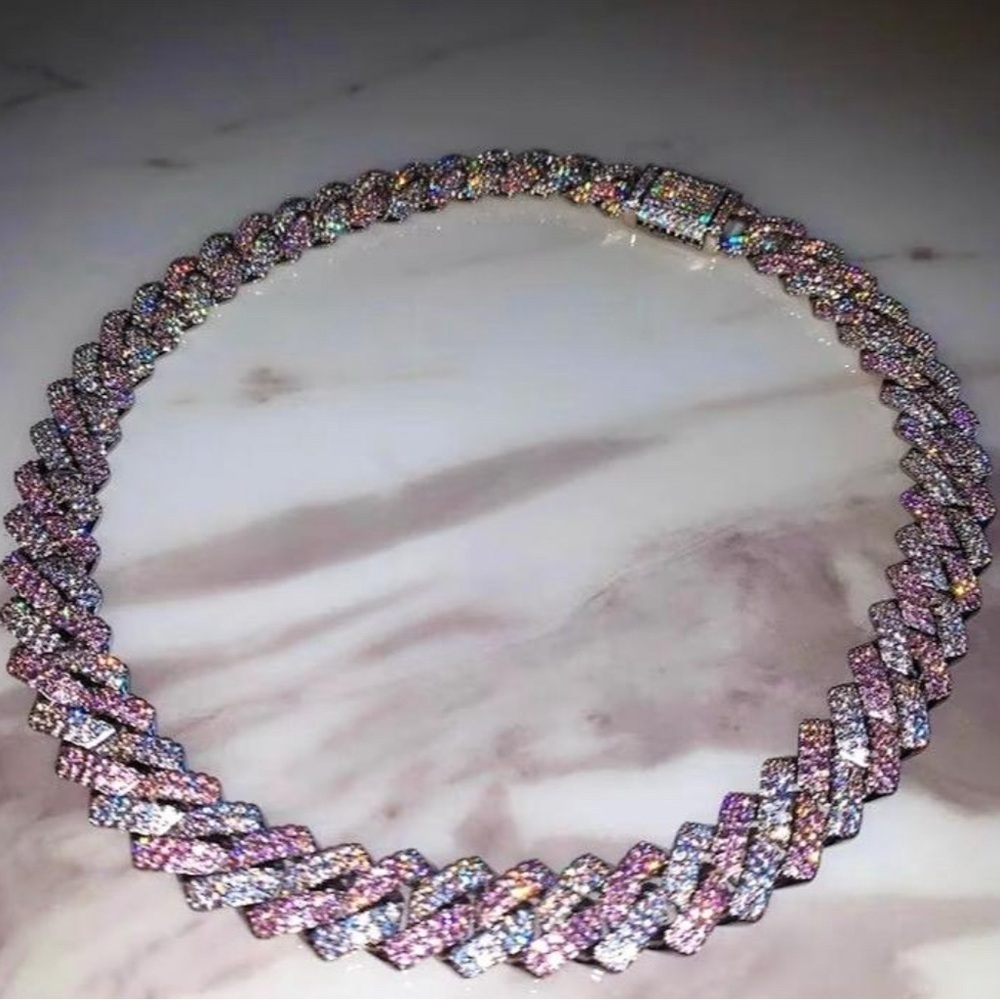 Pink and Silver Cuban Chain - 12mm Width, Alternating Pink and Silver Links,